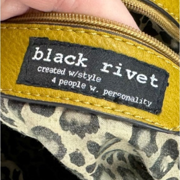 Black Rivet Faux Leather Bag Brown and Yellow - Picture 10 of 11